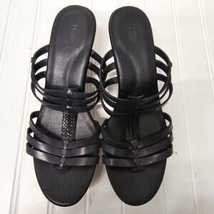 UGG Leather Mattie Strappy Black Wedge Heels Sandals Womens 9